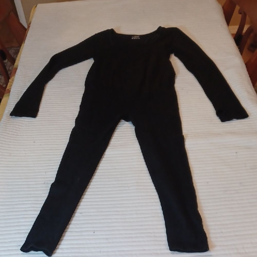 Long Sleeve Black Ribbed Spandex  UnderWarm  Jumpsuit For Layering L Junior